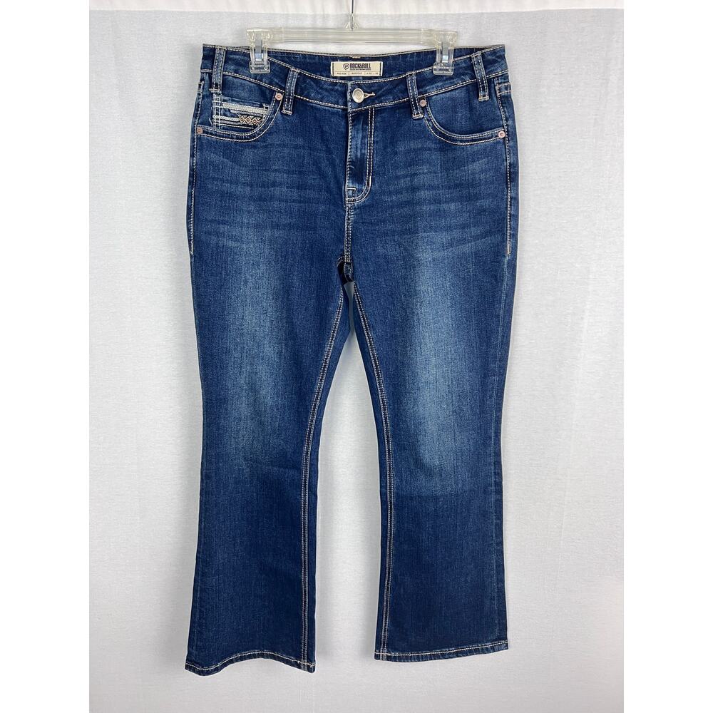 Rock and Roll Denim Jeans Mid Rise Boot Cut Western Cowgirl Rodeo Studded Boho